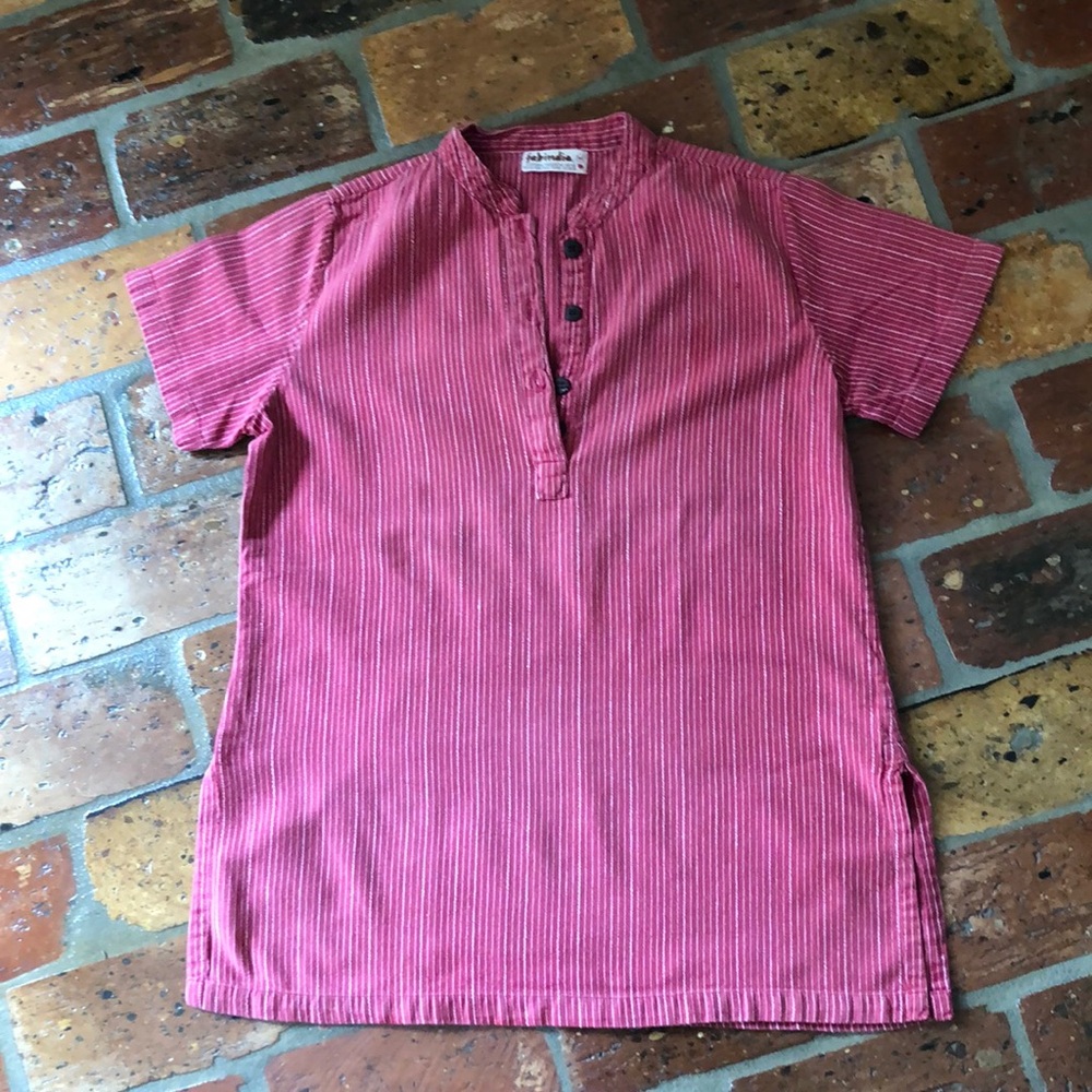 Fabindia henley collar short sleeve red striped tunic szM